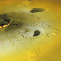 An active volcanic eruption on Jupiter's moon Io was captured in 
this image taken on February 22, 2000 by NASA's Galileo spacecraft